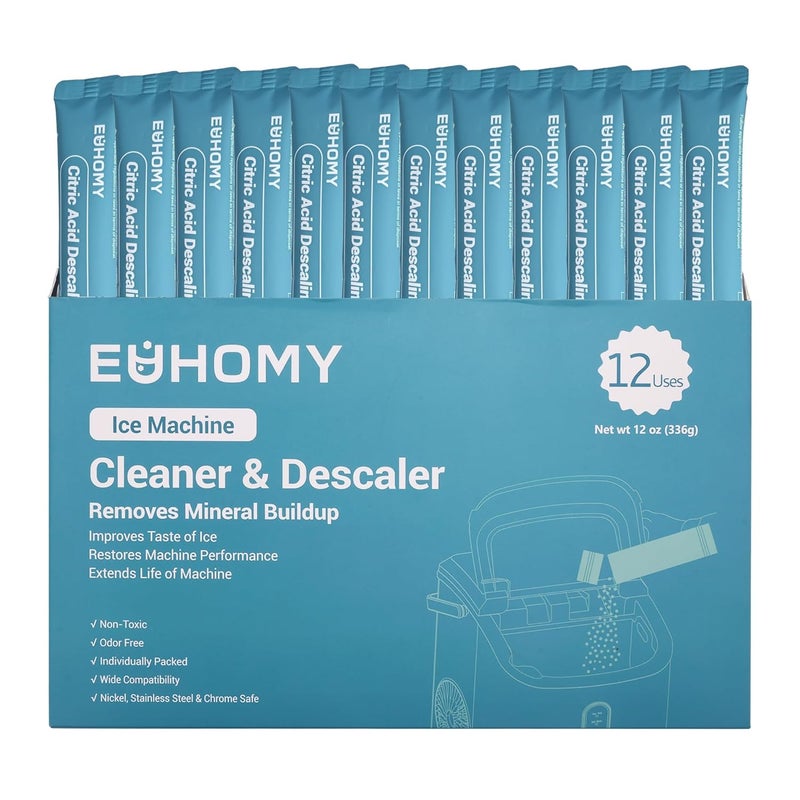 EUHOMY Ice Maker Cleaner & Descaler | 12 Use & Individually Packed for Each Use | Ice Machine Cleaner with Organic Citric Acid Descaling Powder Compatible with All Brands - Image 1